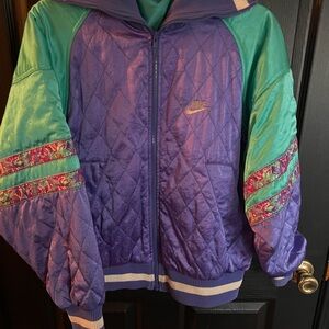Nike Purple and Teal Quilted Jacket with Patterned Accents
